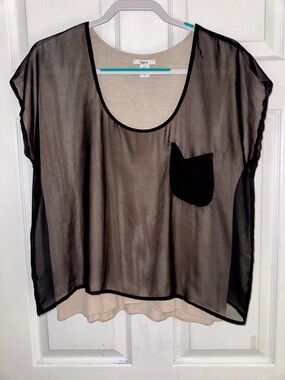 Bar III Black Sheer Overlay Tunic with Cream Underlayer